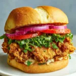 A close-up showcases a delicious Crispy Chicken Caesar Sandwich, perfect for a satisfying lunch or dinner.