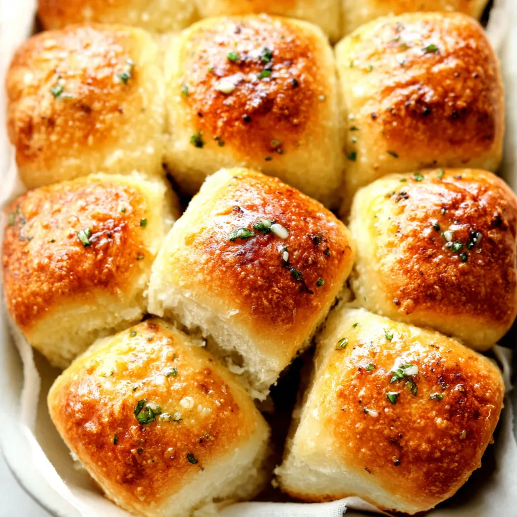 Close-up of golden brown Garlic Rolls, perfect for a delicious appetizer or side dish.