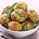 Close-up of perfectly browned Thanksgiving Stuffing Balls, ready for a holiday feast.