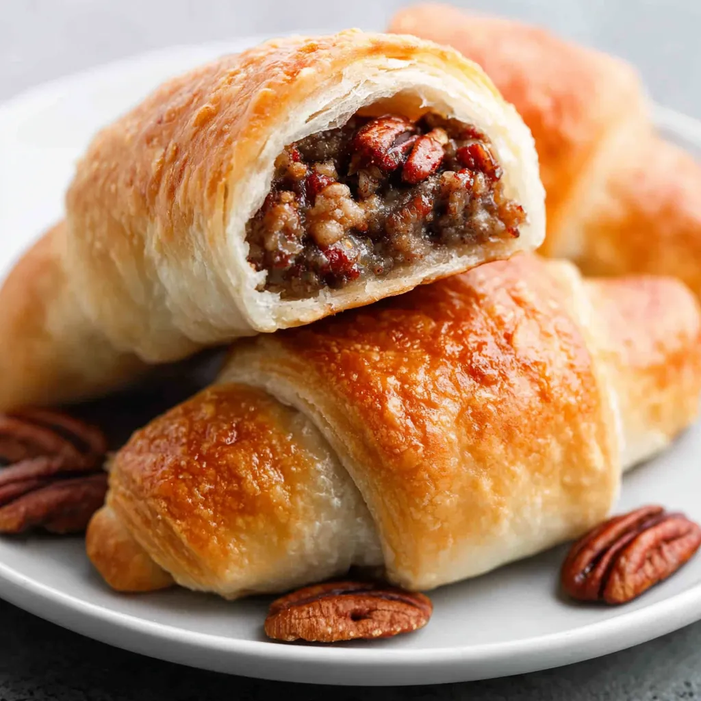 Buttery Pecan Crescent Rolls are displayed as the featured image, showcasing their golden-brown flaky layers and pecan topping.