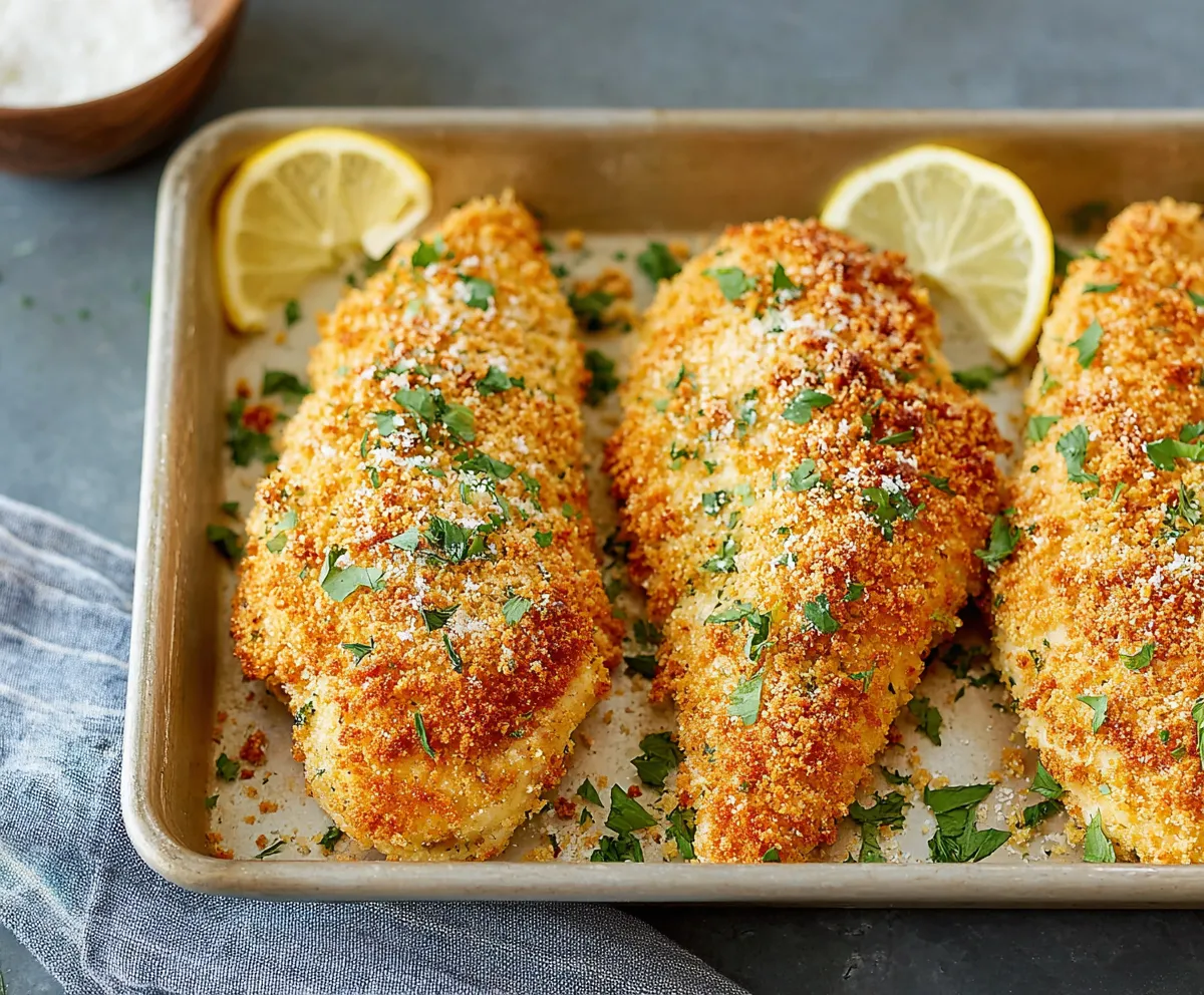 Crispy Dill Pickle Parmesan Chicken is shown as a delicious featured image, perfect for dinner.