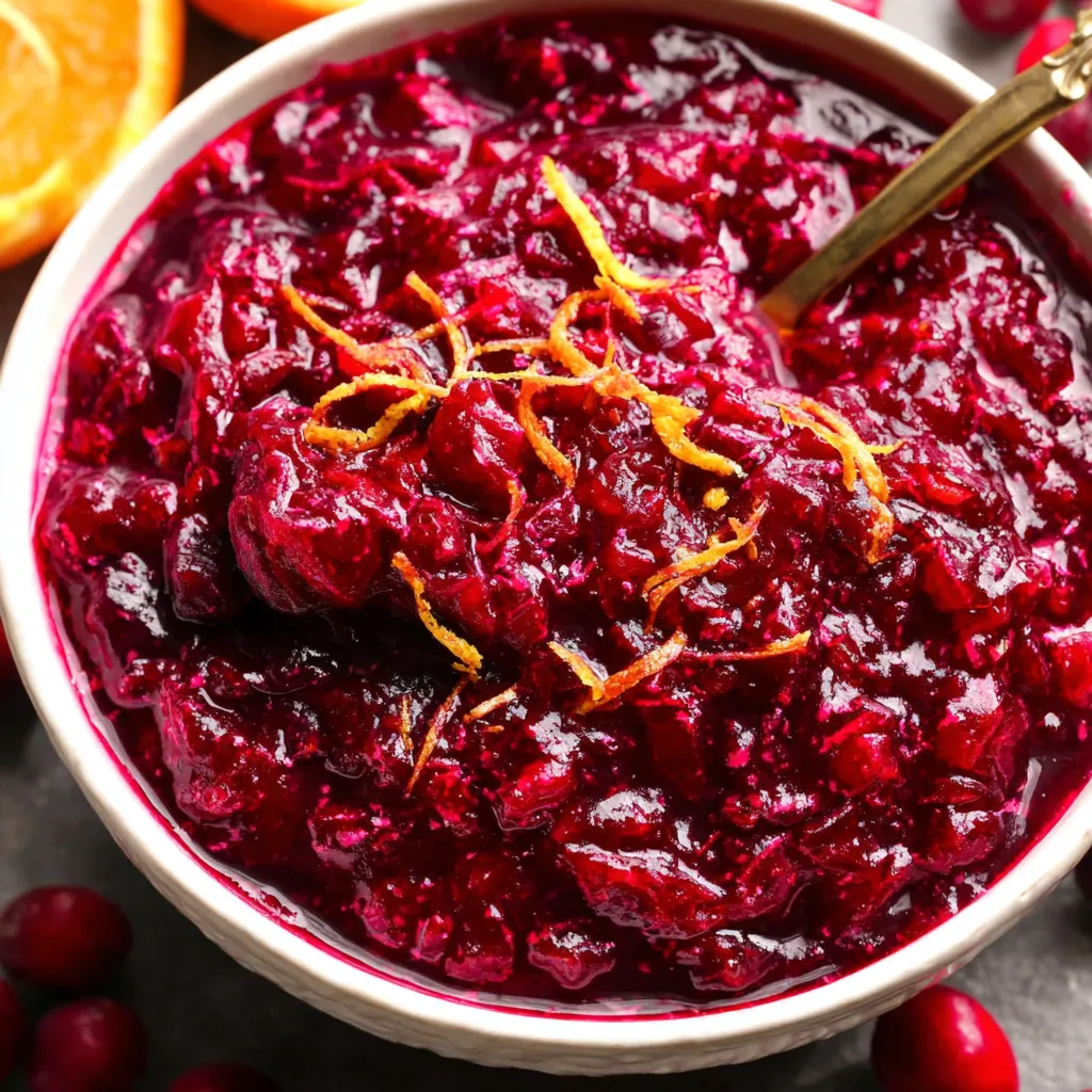 A vibrant image showcasing homemade Cranberry Orange Sauce, perfect for Thanksgiving dinner.