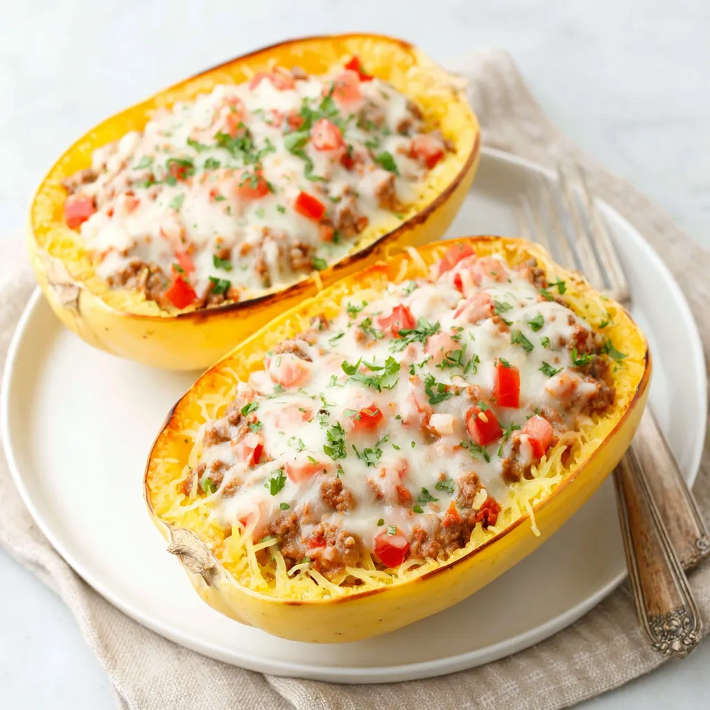 EASY STUFFED SPAGHETTI SQUASH BOATS