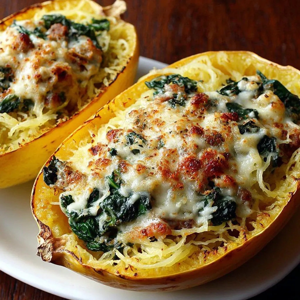 EASY STUFFED SPAGHETTI SQUASH BOATS