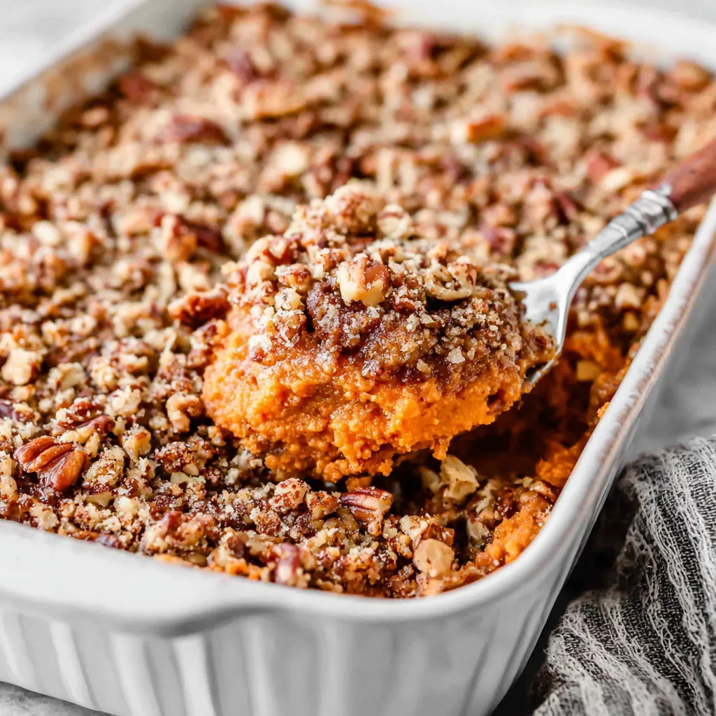 A delicious Sweet Potato Casserole with toasted marshmallows is the perfect Thanksgiving side dish.
