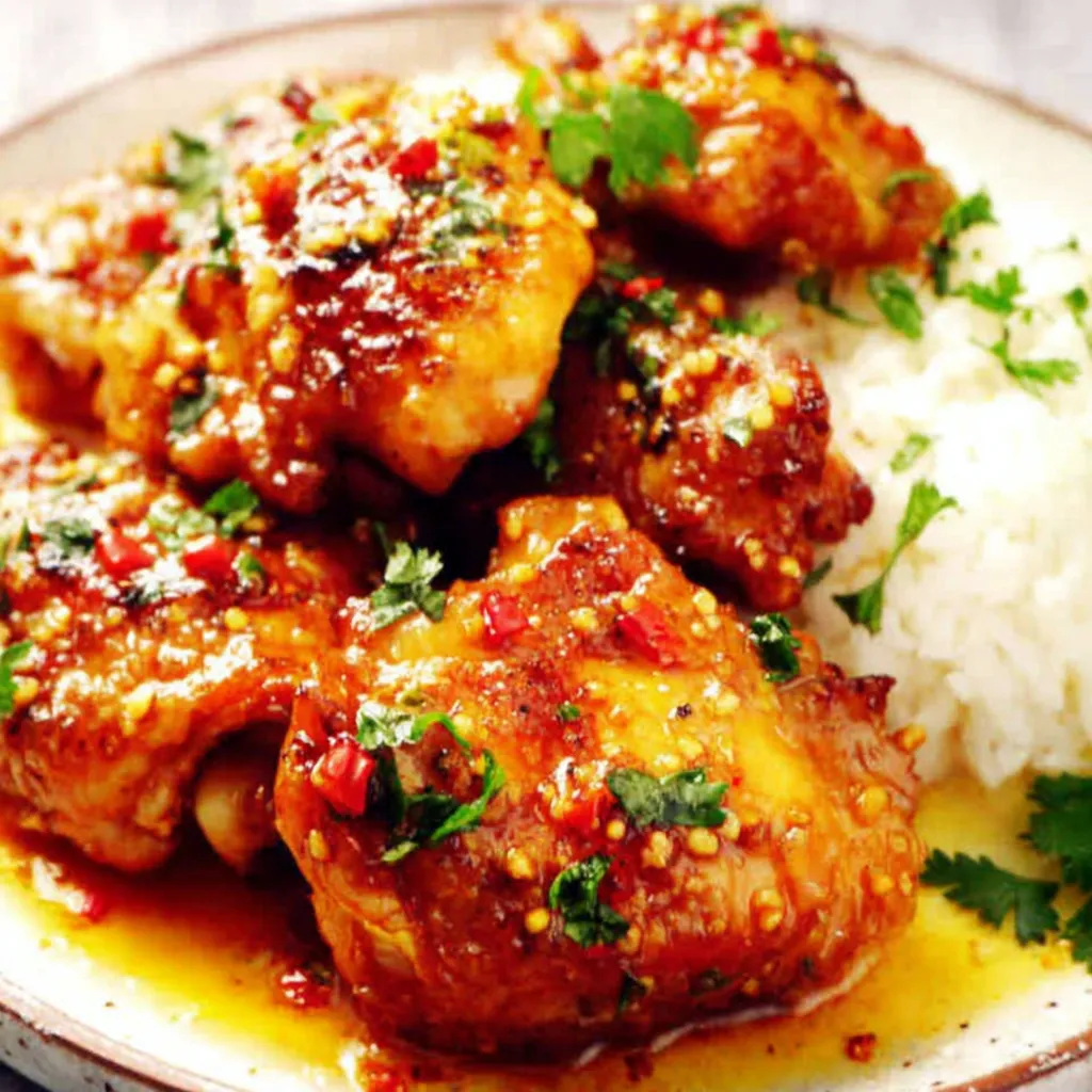 Delicious Honey Garlic Chicken glistens with a savory glaze in this featured image.