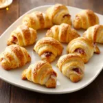 A close-up shot showcases delicious Cranberry Cream Cheese Crescent Bites, perfect for holiday appetizers or festive snacking.