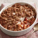 A delicious Apple Oatmeal Bake is shown in a close-up, inviting image.