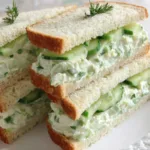 A close-up of delicious Cucumber Salad Sandwiches stacked high, perfect for a light lunch or snack.