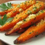 Garlic Parmesan Carrots, showcasing tender carrots tossed in a savory blend of garlic and parmesan cheese.