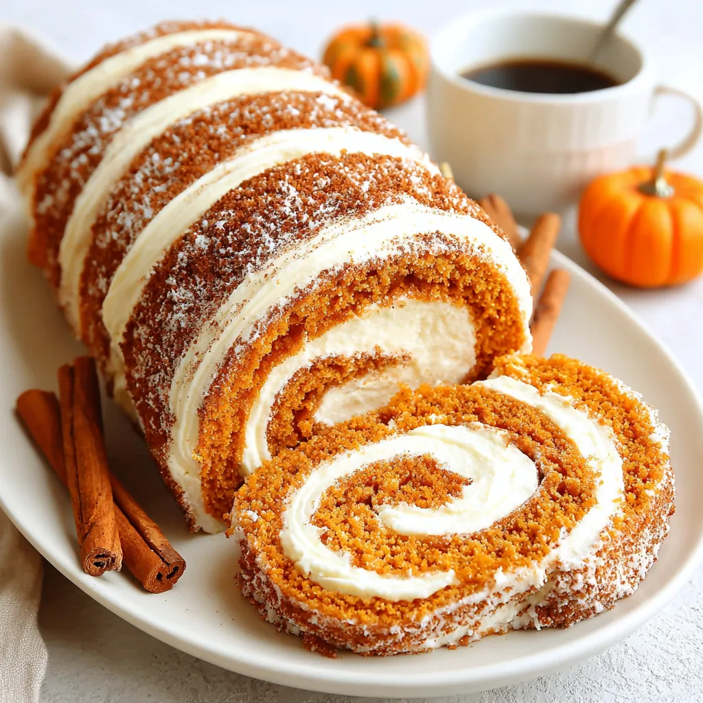 A delicious Pumpkin Spice Roll Cake with cream cheese frosting is shown as a featured image.