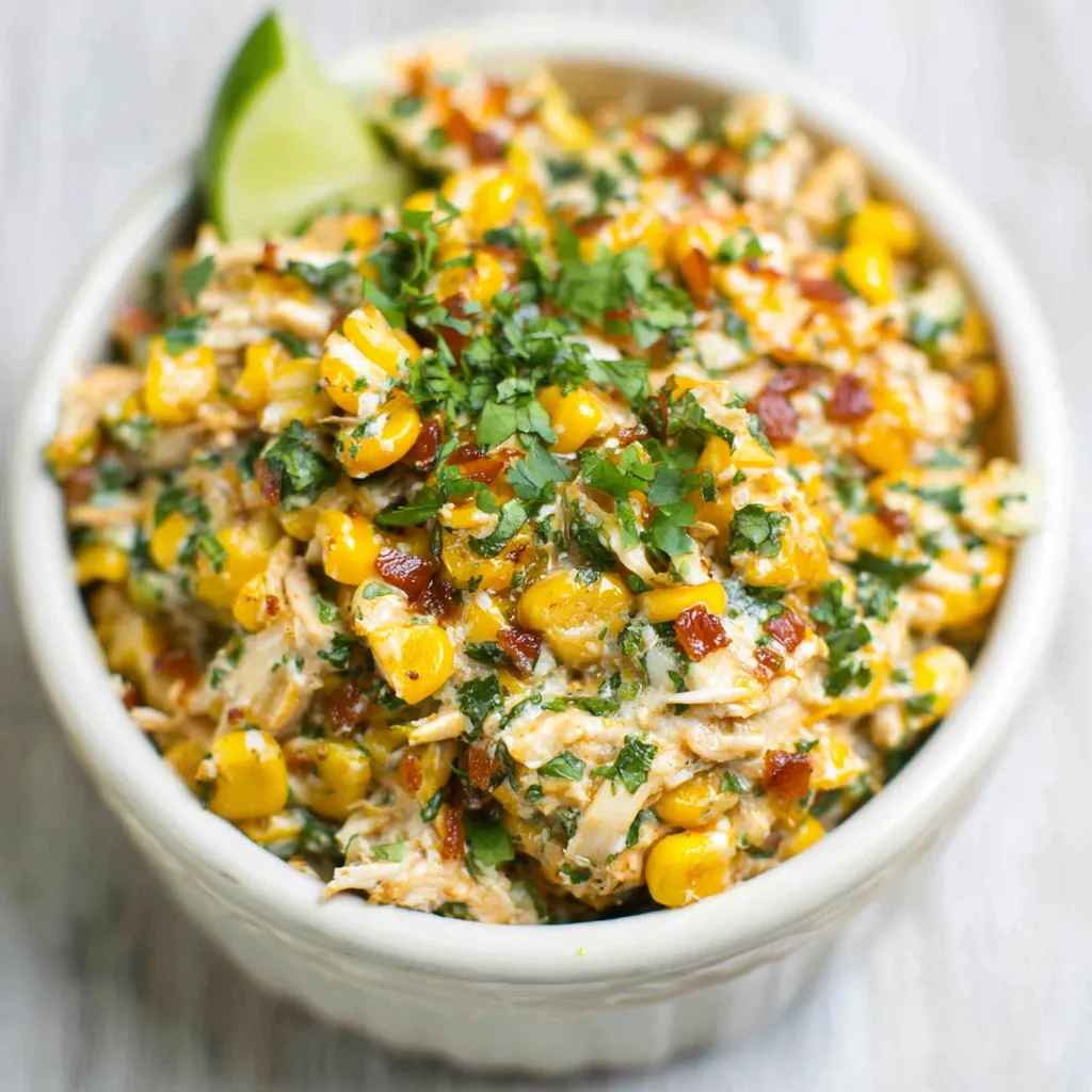 Slow Cooker Street Corn Chicken, a featured image showcasing the delicious and easy recipe.