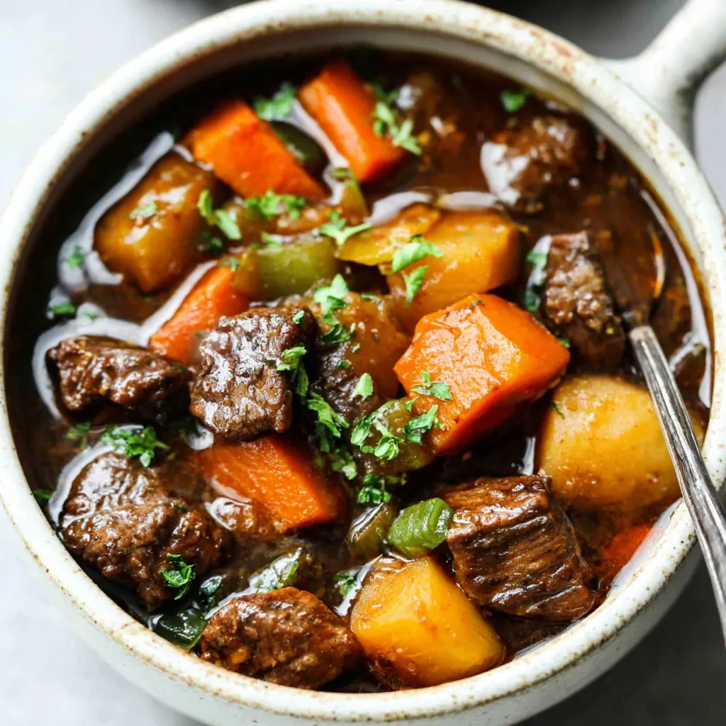 A bubbling pot of Witch's Brew Stew, perfect for a spooky Halloween dinner party.