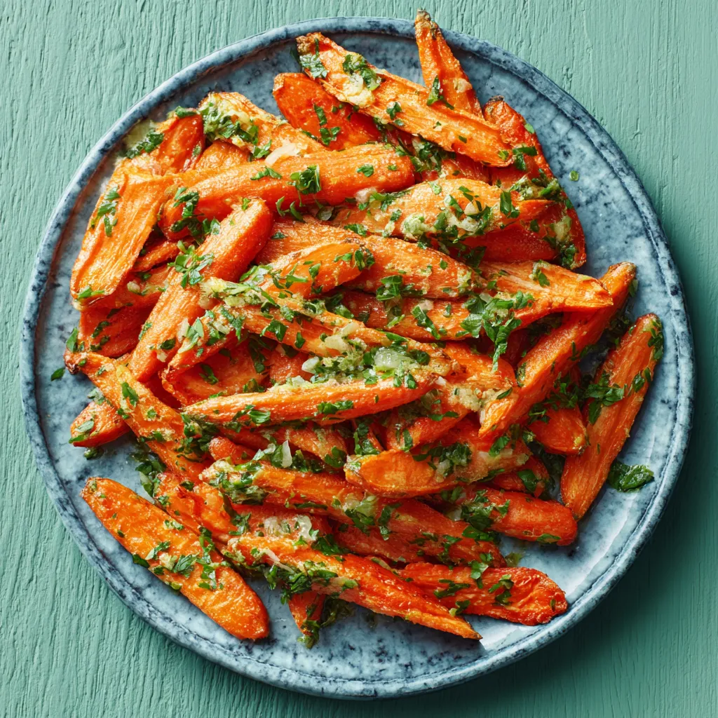 Close-up shot of perfectly roasted Garlic Herb Smashed Carrots, showcasing their crispy edges and vibrant color.