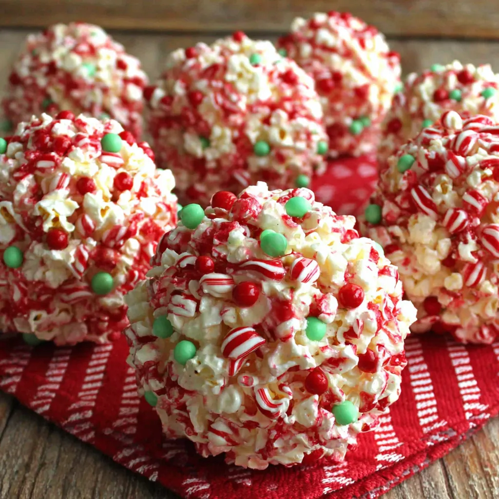 Close-up of festive Christmas Popcorn Balls, perfect for holiday treats.