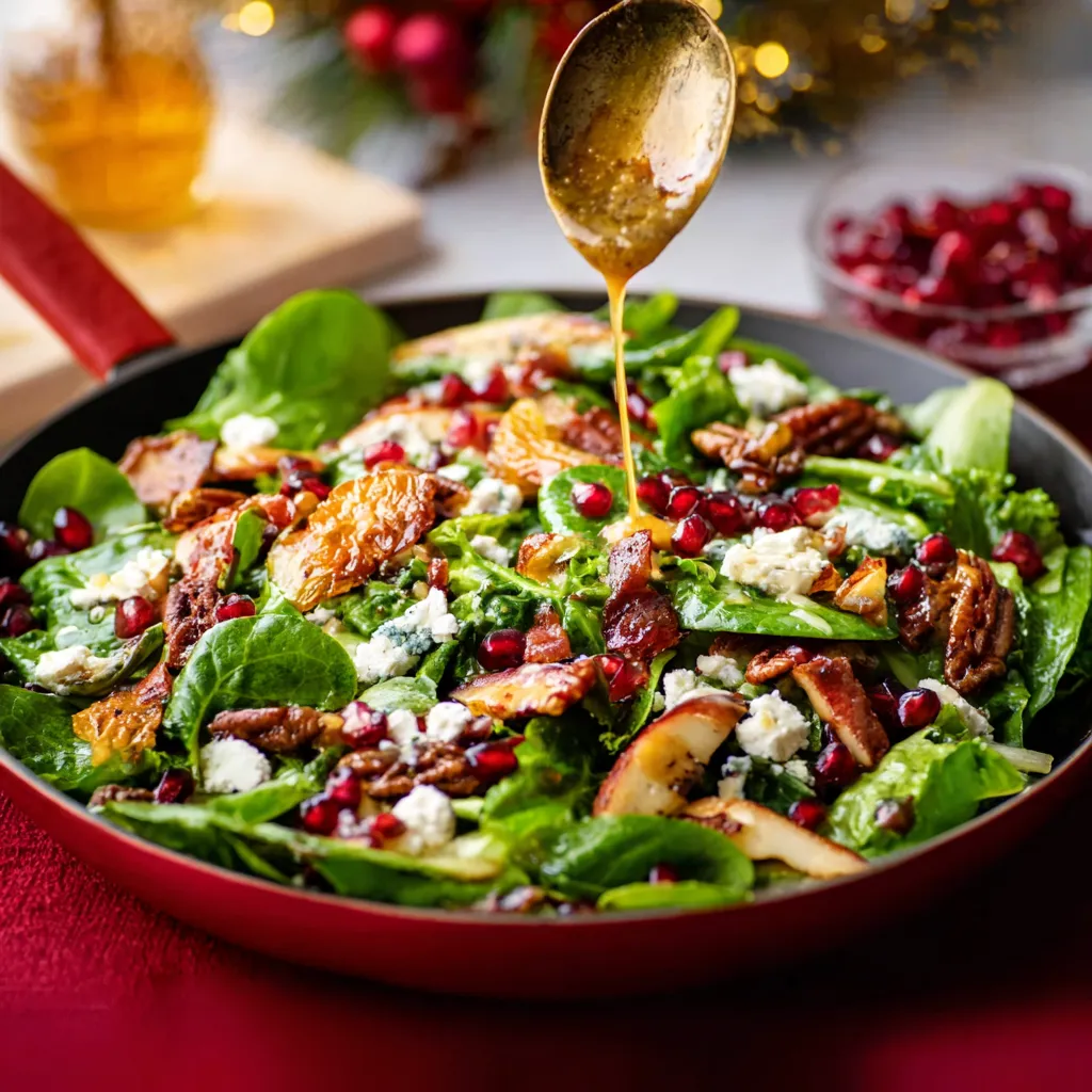 Close-up of a festive Christmas Salad, showcasing its vibrant colors and fresh ingredients.