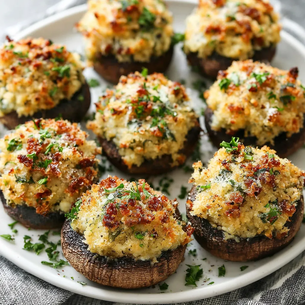 Close-up of delicious Christmas Stuffed Mushrooms, a perfect appetizer for the holiday season.