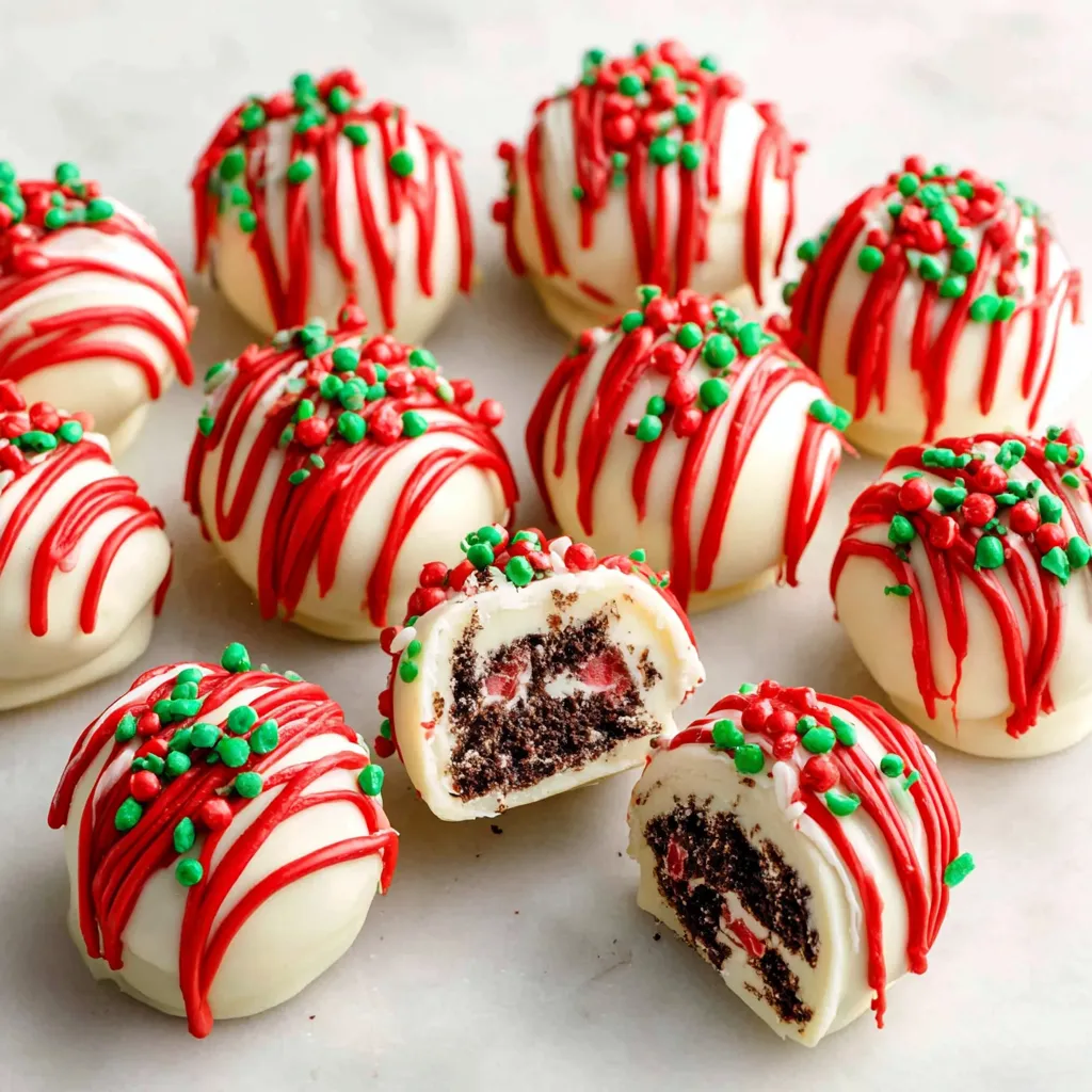 A close-up shows the festive detail of homemade Christmas Tree Cake Truffles, ready to be enjoyed.