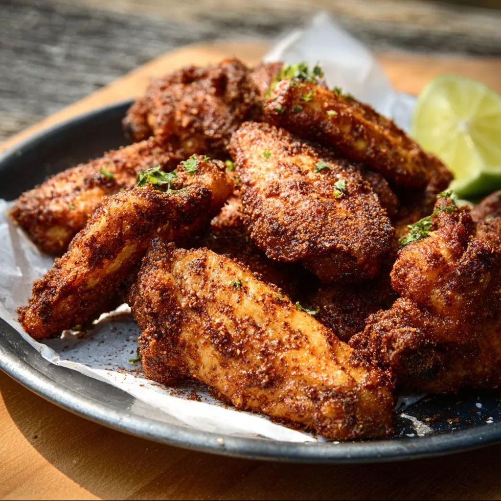 Close-up of perfectly seasoned Dry Rub Chicken Wings, ready to be served.