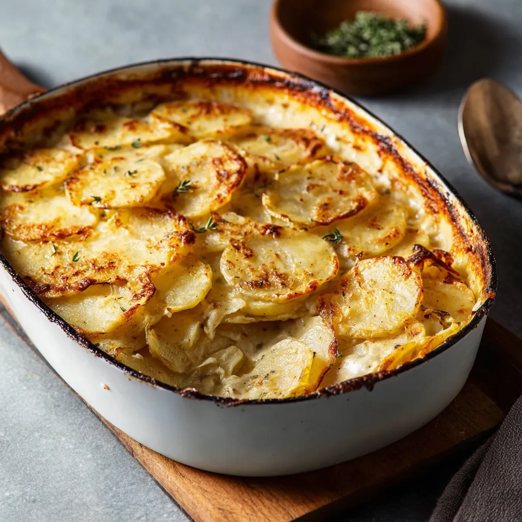 Creamy Scalloped Potatoes are shown in a close-up, second content image.