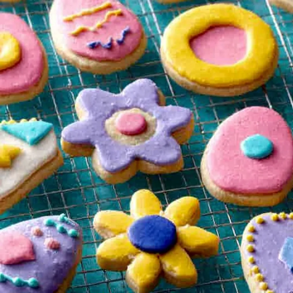 Close-up of decorated Soft Cut Out Sugar Cookies showcases their soft texture and intricate designs.