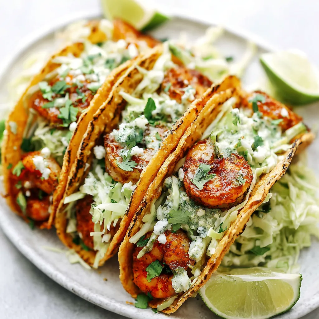 Close-up shot of delicious Spicy Shrimp Tacos, showcasing the vibrant colors and textures of the filling.
