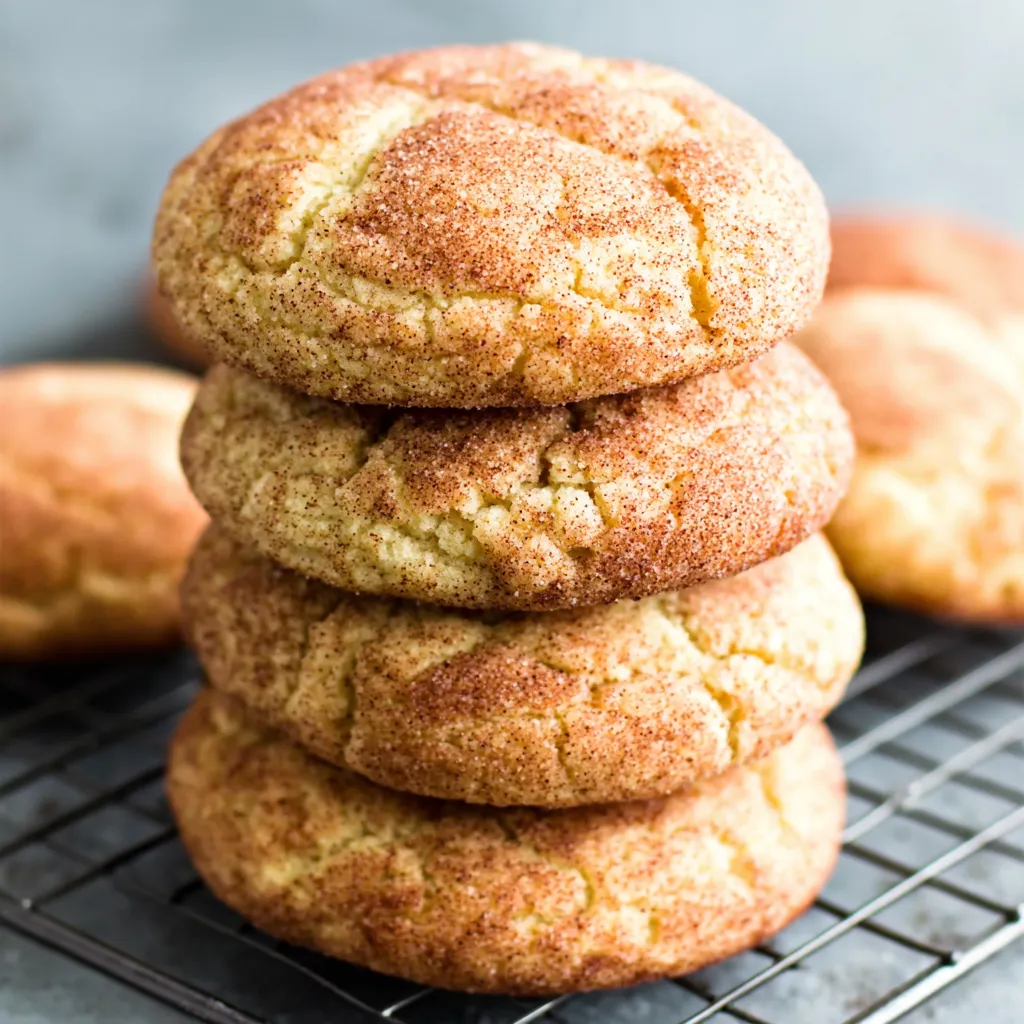 Close-up of freshly baked Snickerdoodles with a soft, chewy texture, ready to be enjoyed.