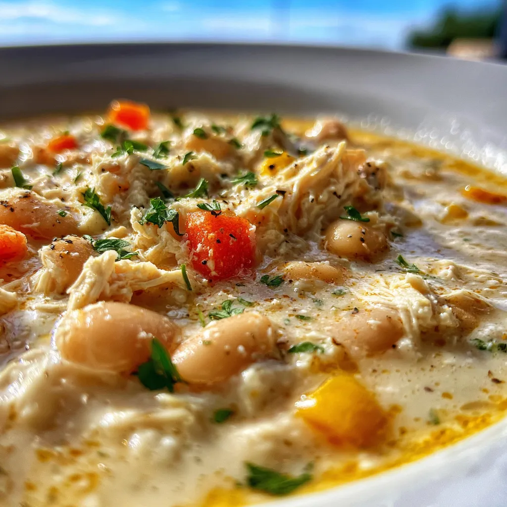 Close-up shot of creamy White Chicken Chili Cream Cheese dip, perfect for appetizers or a party snack.