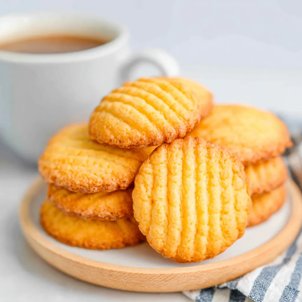 Close-up showing the texture and golden brown color of freshly baked French Salted Butter Cookies.