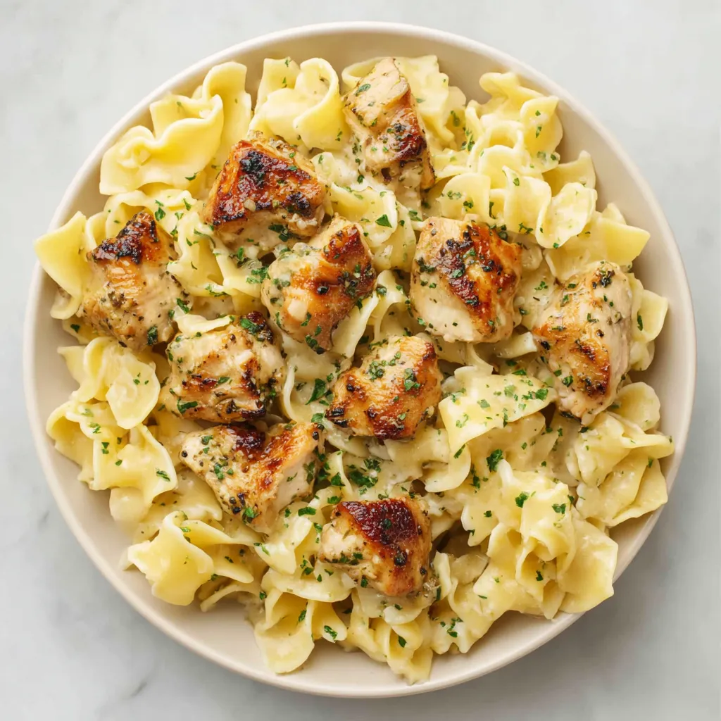 Close-up of delicious Garlic Butter Chicken Bites ready to be served.