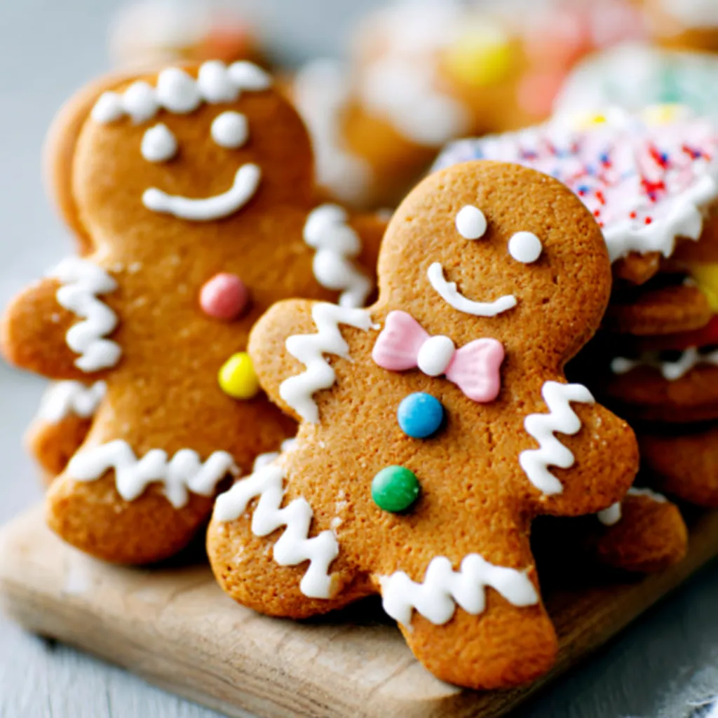 Delicious homemade Gingerbread Cookies are displayed in a festive arrangement.