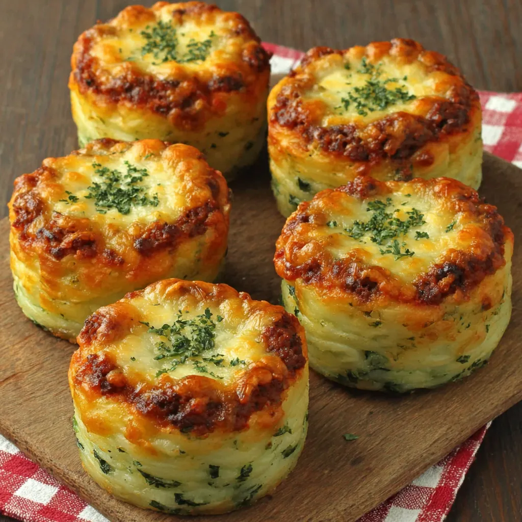 Close-up of golden-brown Stuffed Mashed Potato Nests, showcasing the crispy edges and creamy filling.