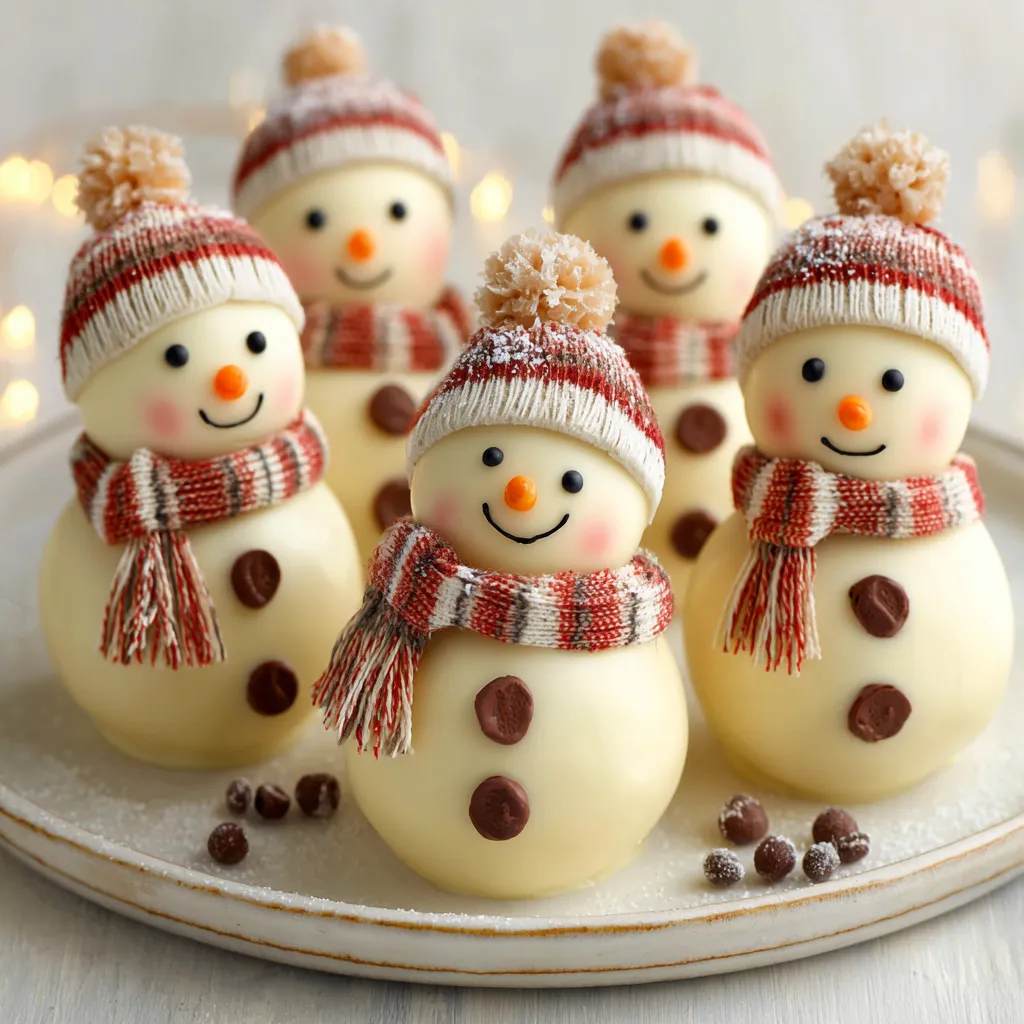 Close-up of delicious homemade Snowman Truffles, perfect for a winter treat.