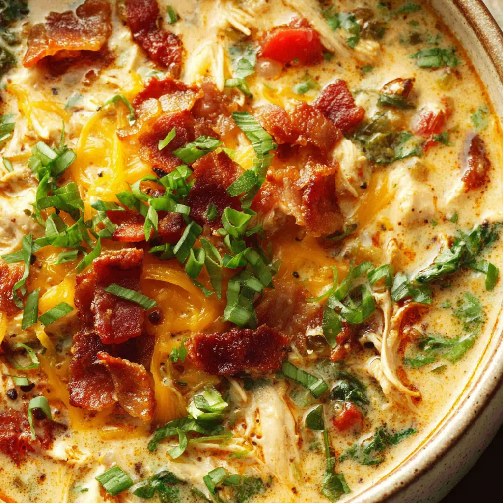 Close-up view of creamy and delicious Crack Chicken Soup, perfect for a comforting meal.