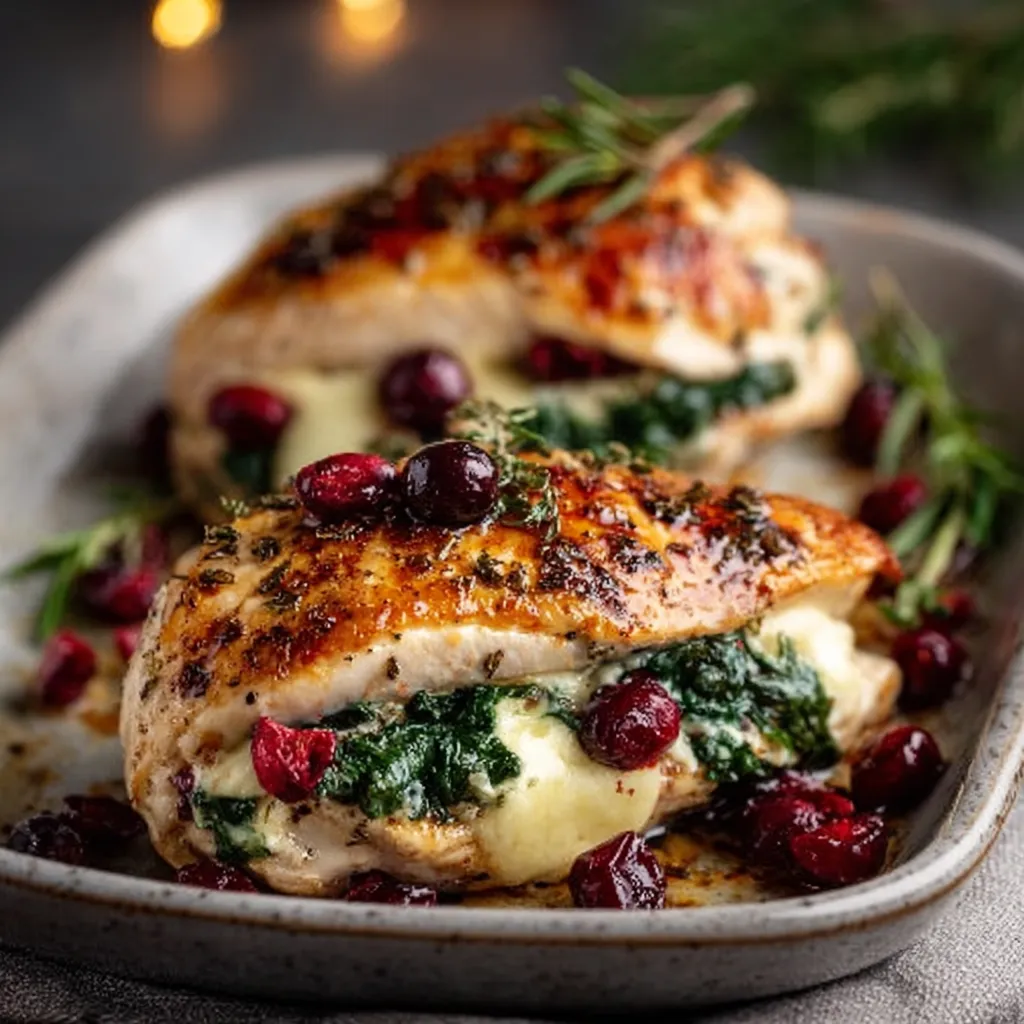 Cranberry Spinach Stuffed Chicken Brie, a delicious and festive dish, is showcased as the featured image.