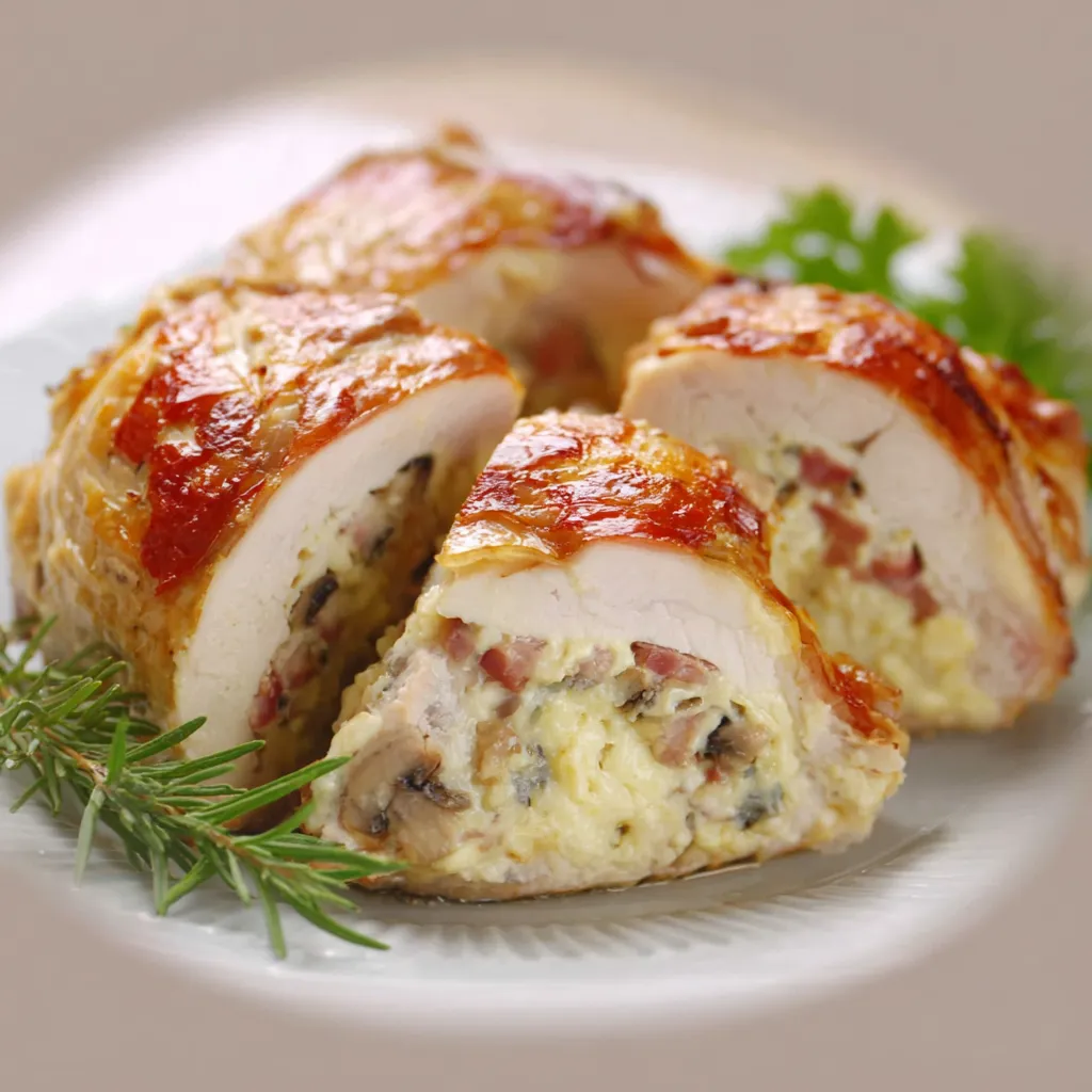 Garlic Butter Chicken Stuffed with Mushrooms and Onions, presented as a mouthwatering featured image, highlights the delicious ingredients of this savory dish.