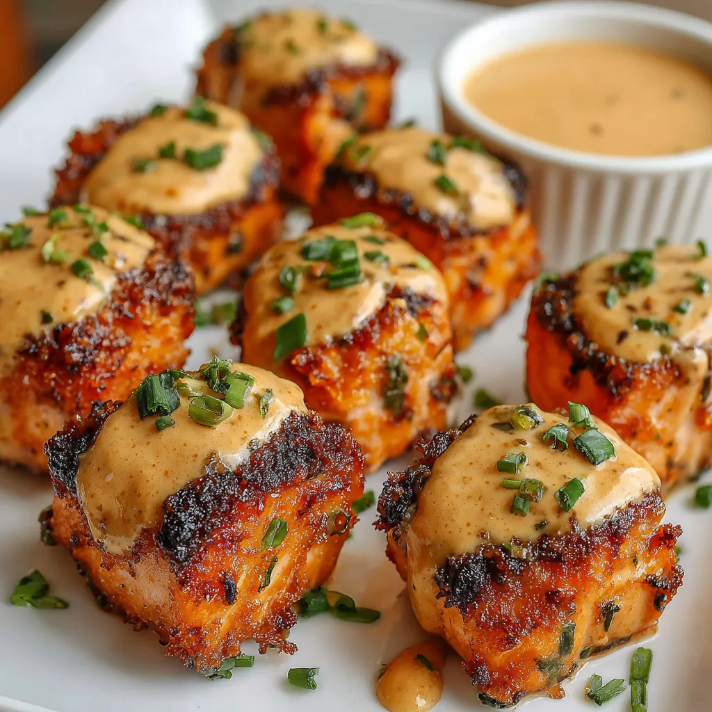 Featured image of delicious and easy-to-make Bang Bang Salmon Bites.