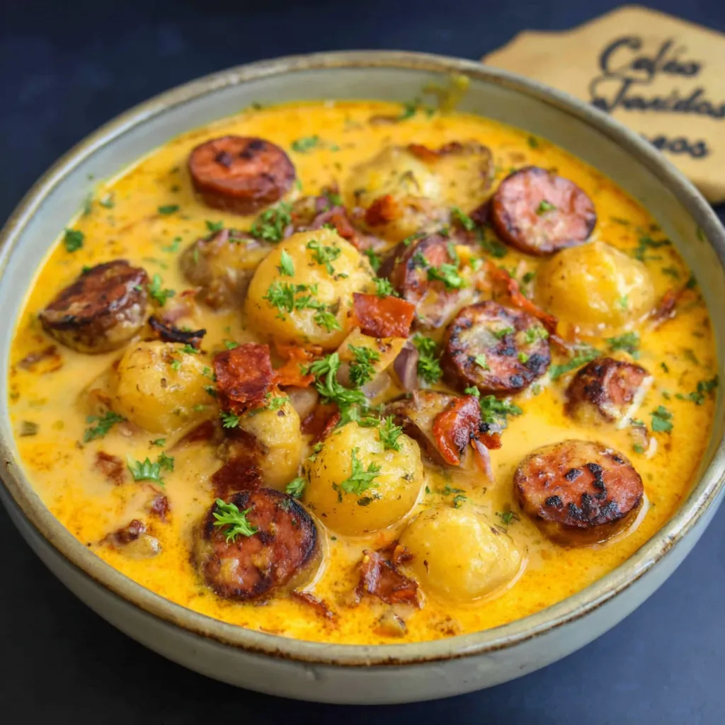 Bowl of creamy Cajun Potato Soup garnished with green onions.