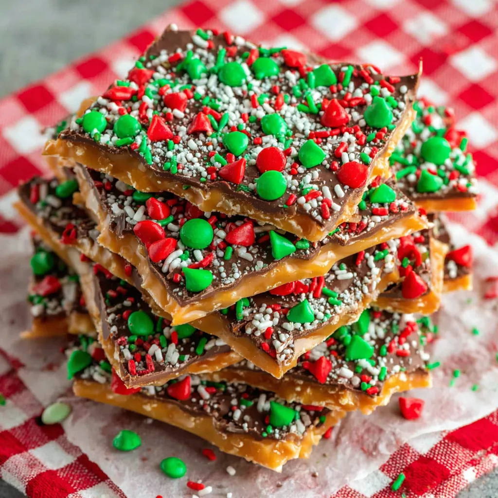 A close-up of glistening, golden-brown Christmas Toffee with chopped nuts, perfect for holiday gifting and indulging.