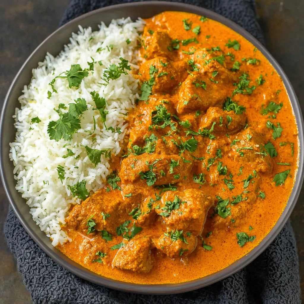 Slow Cooker Indian Butter Chicken simmers in a slow cooker, ready to be served as a flavorful and comforting meal.