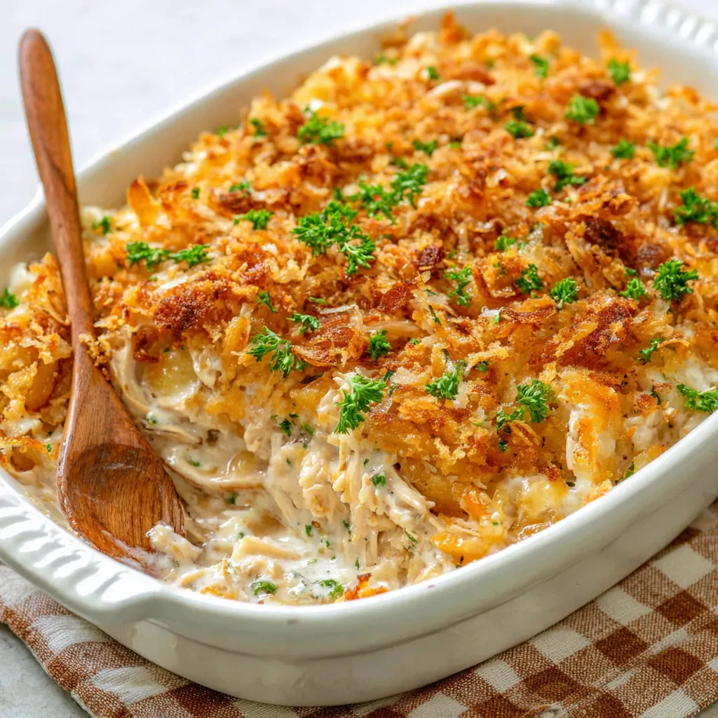 A delicious-looking Chicken Casserole is presented as the featured image for a recipe article.