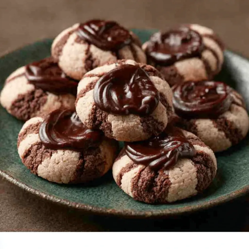 Close-up image showcasing delicious Chocolate Thumbprint Cookies, perfect for holiday baking.