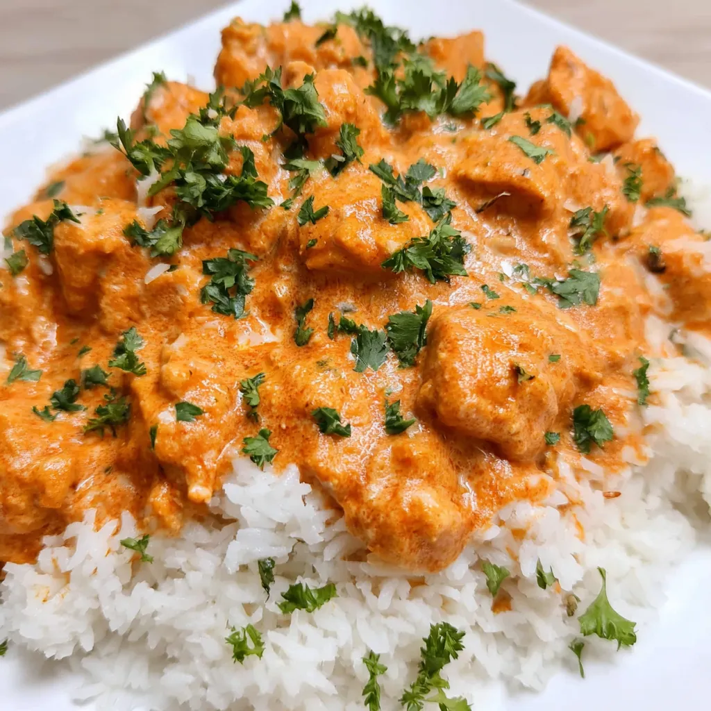 A flavorful plate of Coconut Chicken And Rice, showcasing a delicious and creamy chicken dish served over fluffy rice.