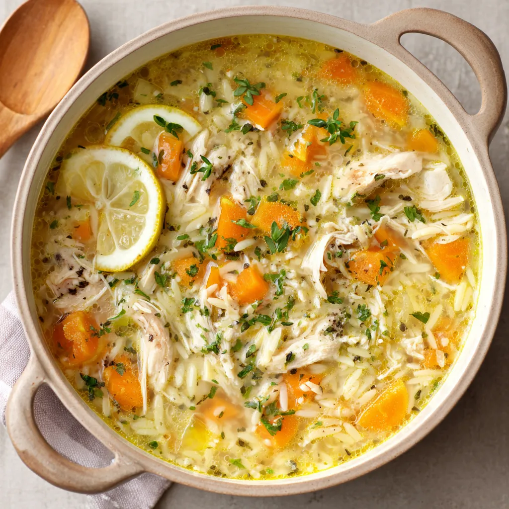 Creamy Lemon Chicken Orzo Soup is showcased as a delicious and comforting featured image for a food blog recipe.