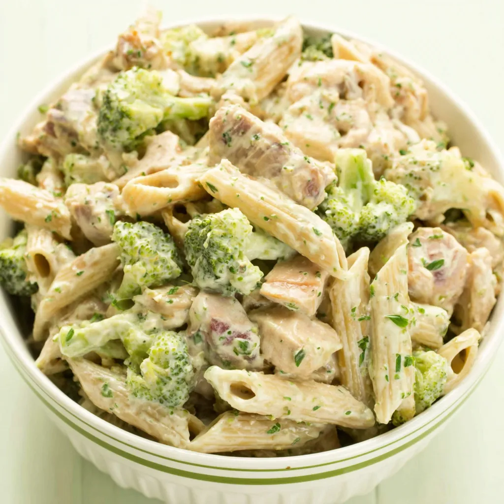 Featured image of a delicious Broccoli Chicken Penne dish ready to be served.