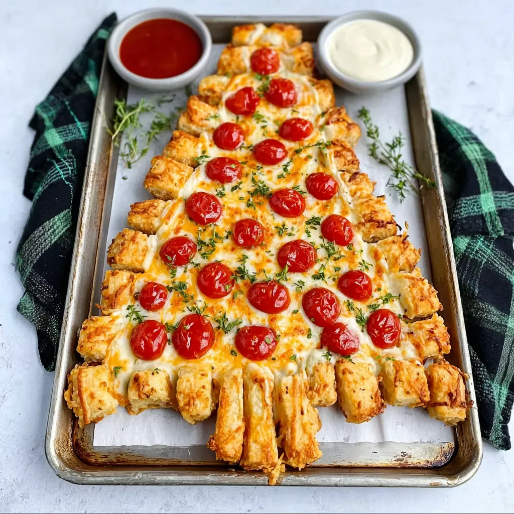 Close-up of a golden brown Cheesy Pull Apart Christmas Bread, perfect for a festive holiday appetizer.