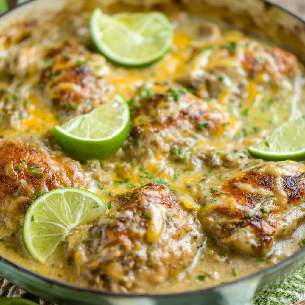 Creamy Keto Green Chili Chicken is shown as a featured image, highlighting its creamy texture and vibrant green chilies.