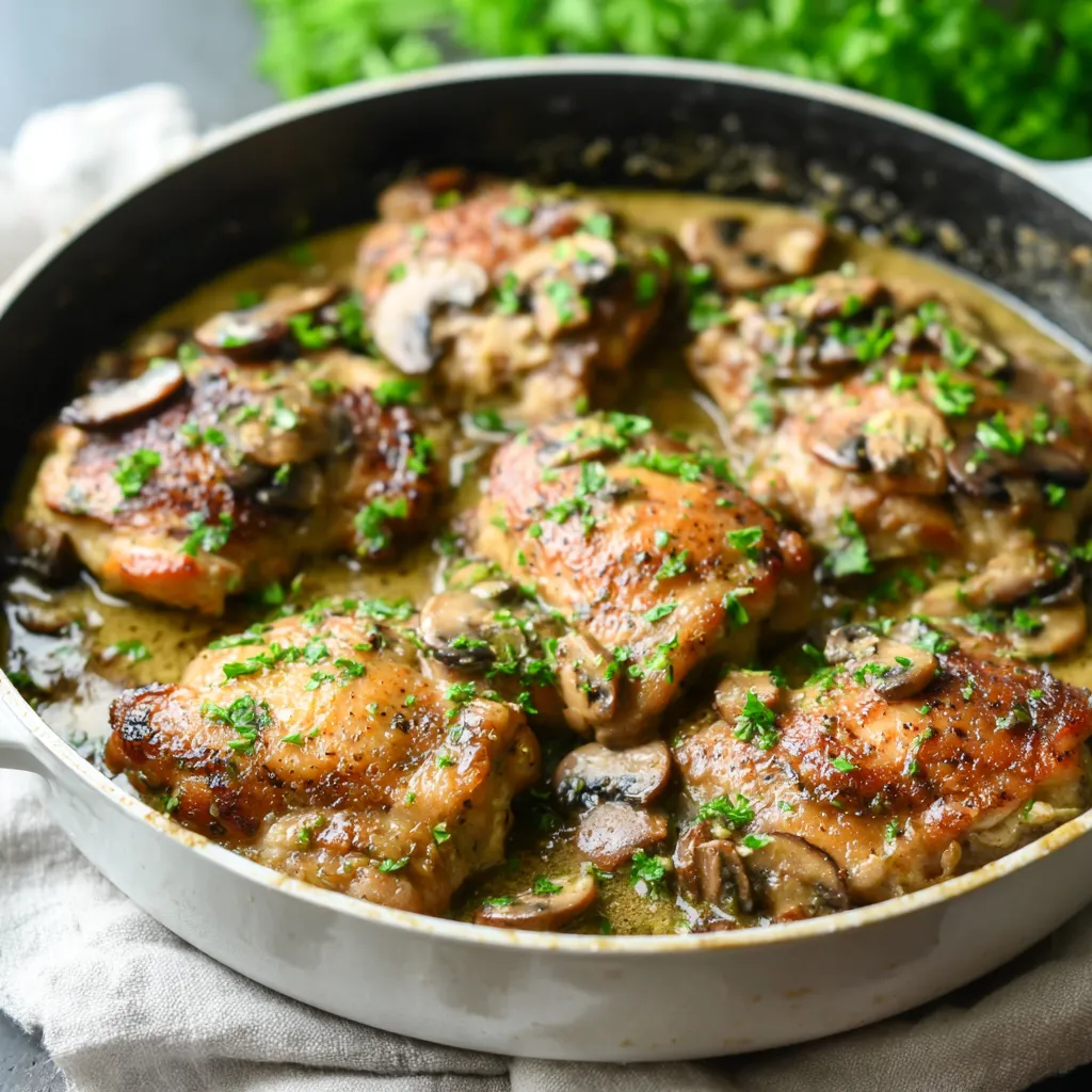 Keto Chicken Thighs With Mushroom Sauce are shown as the featured image, highlighting the creamy sauce and golden-brown chicken.