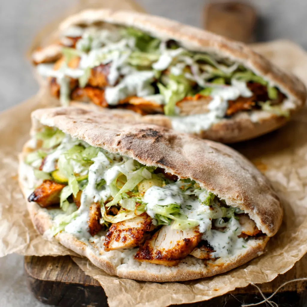 Delicious Sheet Pan Chicken Pitas are featured in this recipe image.