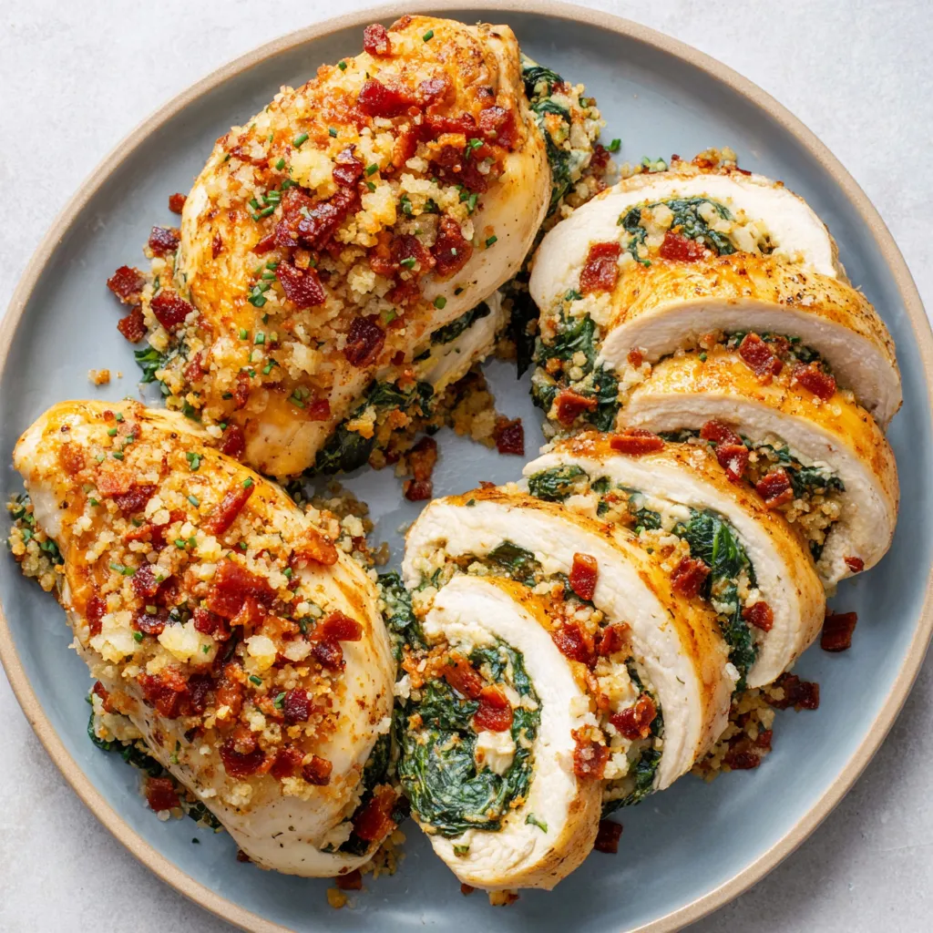 Featured image showing delicious Spinach Stuffed Chicken Breasts ready to be served.